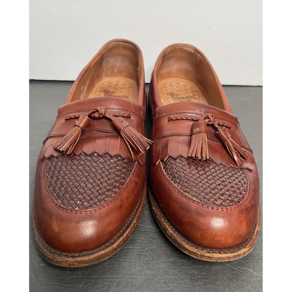 ALLEN EDMONDS CODY Kiltie Tassel Loafers 9.5 D Brown Woven Leather Men's Shoes